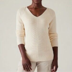 Athleta Cream V-Neck Sweater